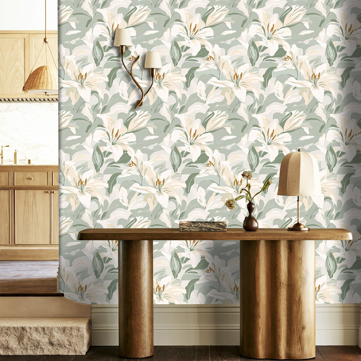 Boovira Peel and Stick Wallpaper,Vintage Boho Green and White Floral Wallpaper,Vinyl Waterproof Self-Adhesive Contact Wall Paper for Kitchen Bedroom Wall Cabinet Drawers Liner,17.3"x78.7",CA28-2