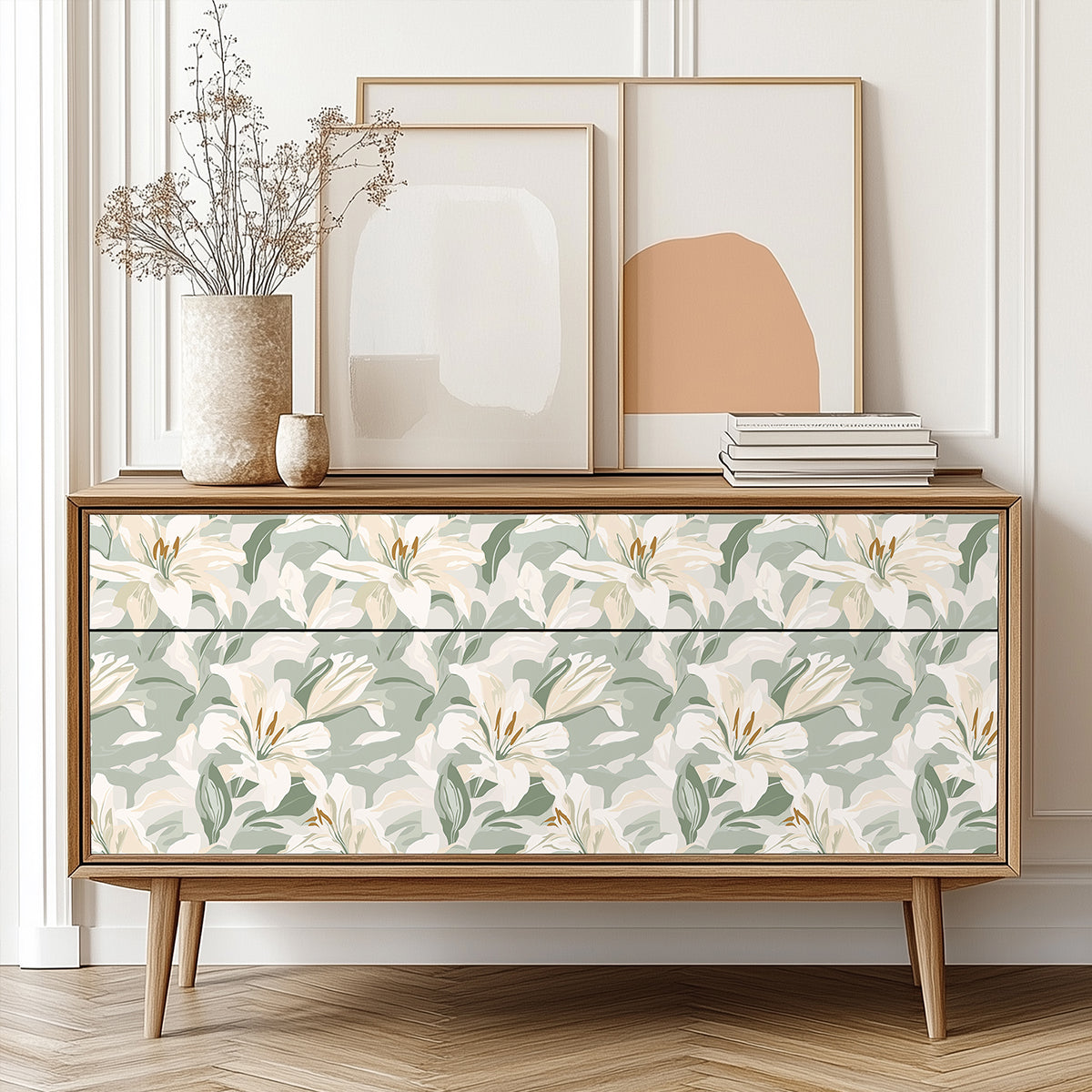 Boovira Peel and Stick Wallpaper,Vintage Boho Green and White Floral Wallpaper,Vinyl Waterproof Self-Adhesive Contact Wall Paper for Kitchen Bedroom Wall Cabinet Drawers Liner,17.3"x78.7",CA28-2