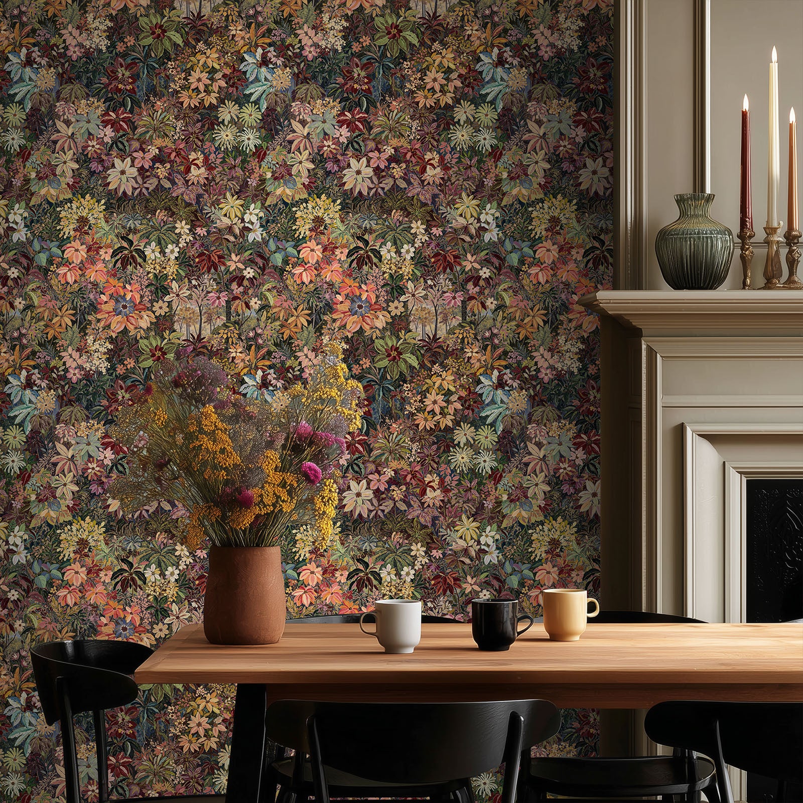 Boovira Dark Floral Peel and Stick Wallpaper – Vintage Botanical Self Adhesive Wall Paper, Removable and Renter Friendly Boho Wallpaper for Bedroom, Bathroom, Kitchen Cabinet & Home Decor 17.3"x78.7"