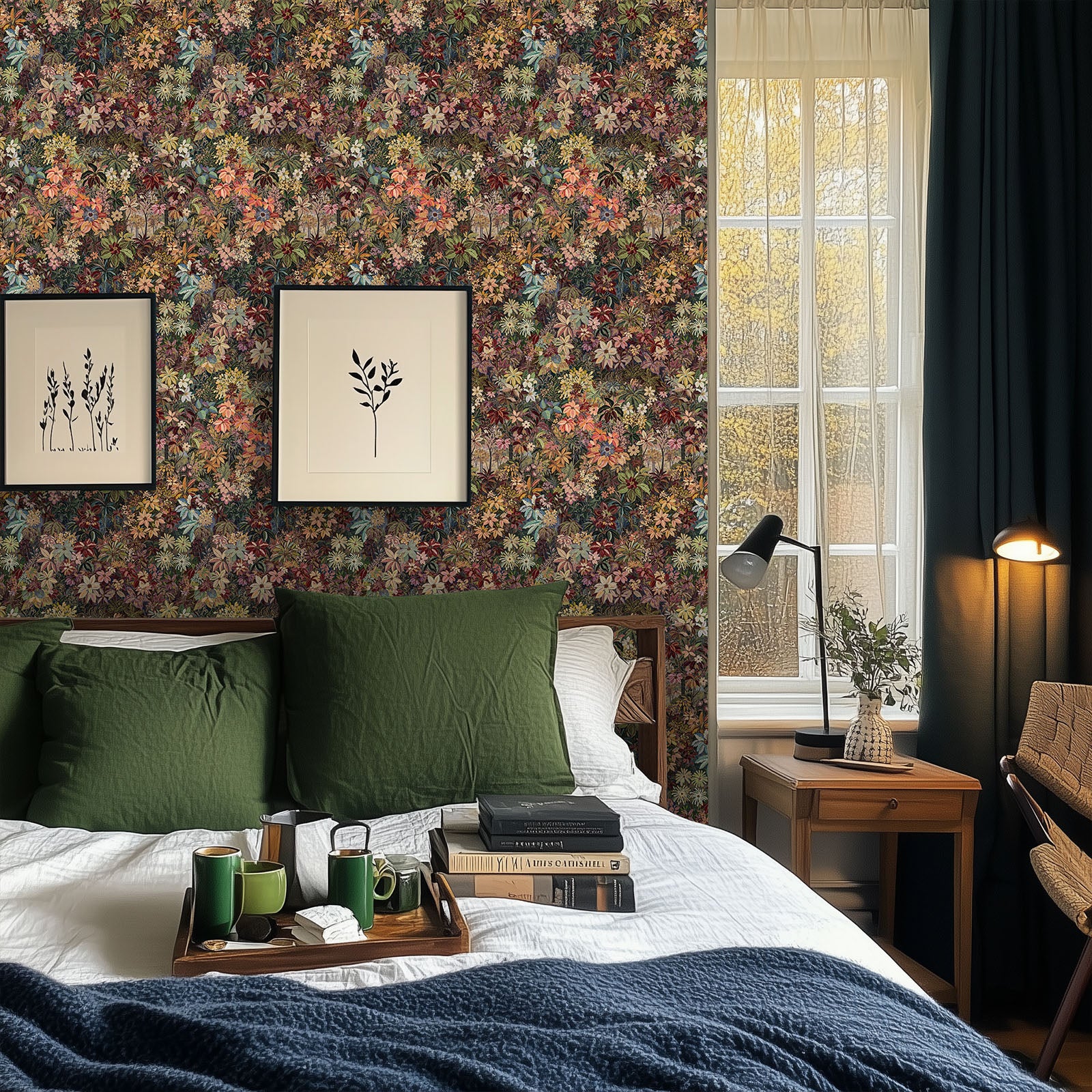 Boovira Dark Floral Peel and Stick Wallpaper – Vintage Botanical Self Adhesive Wall Paper, Removable and Renter Friendly Boho Wallpaper for Bedroom, Bathroom, Kitchen Cabinet & Home Decor 17.3"x78.7"