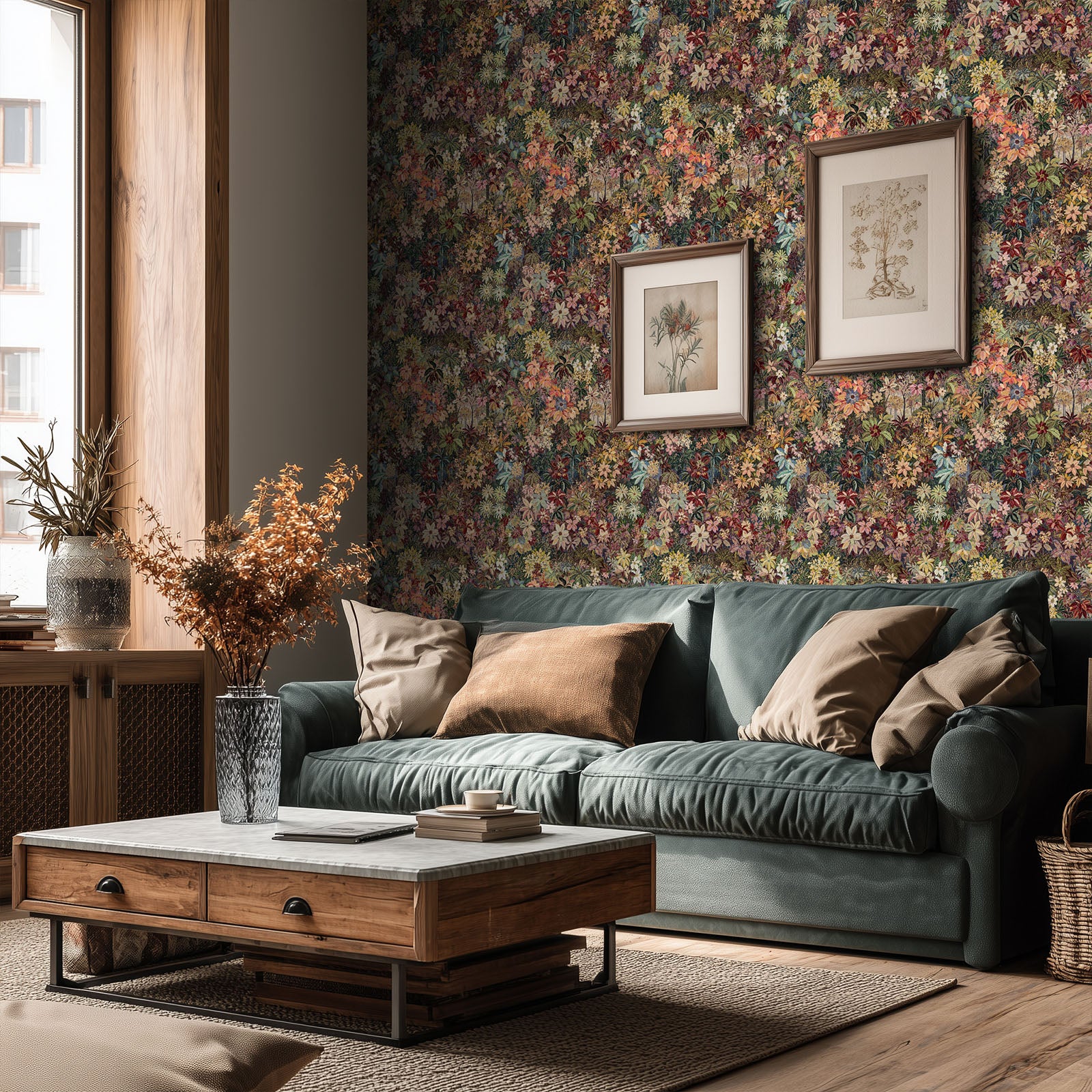 Boovira Dark Floral Peel and Stick Wallpaper – Vintage Botanical Self Adhesive Wall Paper, Removable and Renter Friendly Boho Wallpaper for Bedroom, Bathroom, Kitchen Cabinet & Home Decor 17.3"x78.7"