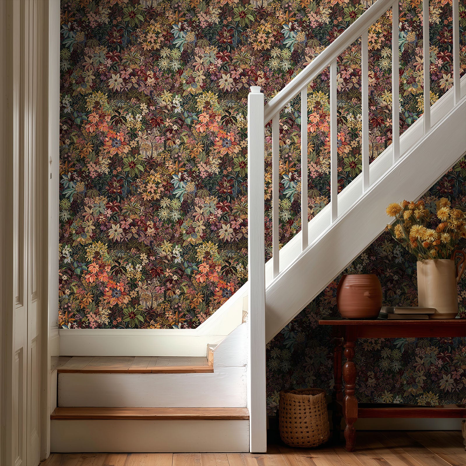 Boovira Dark Floral Peel and Stick Wallpaper – Vintage Botanical Self Adhesive Wall Paper, Removable and Renter Friendly Boho Wallpaper for Bedroom, Bathroom, Kitchen Cabinet & Home Decor 17.3"x78.7"