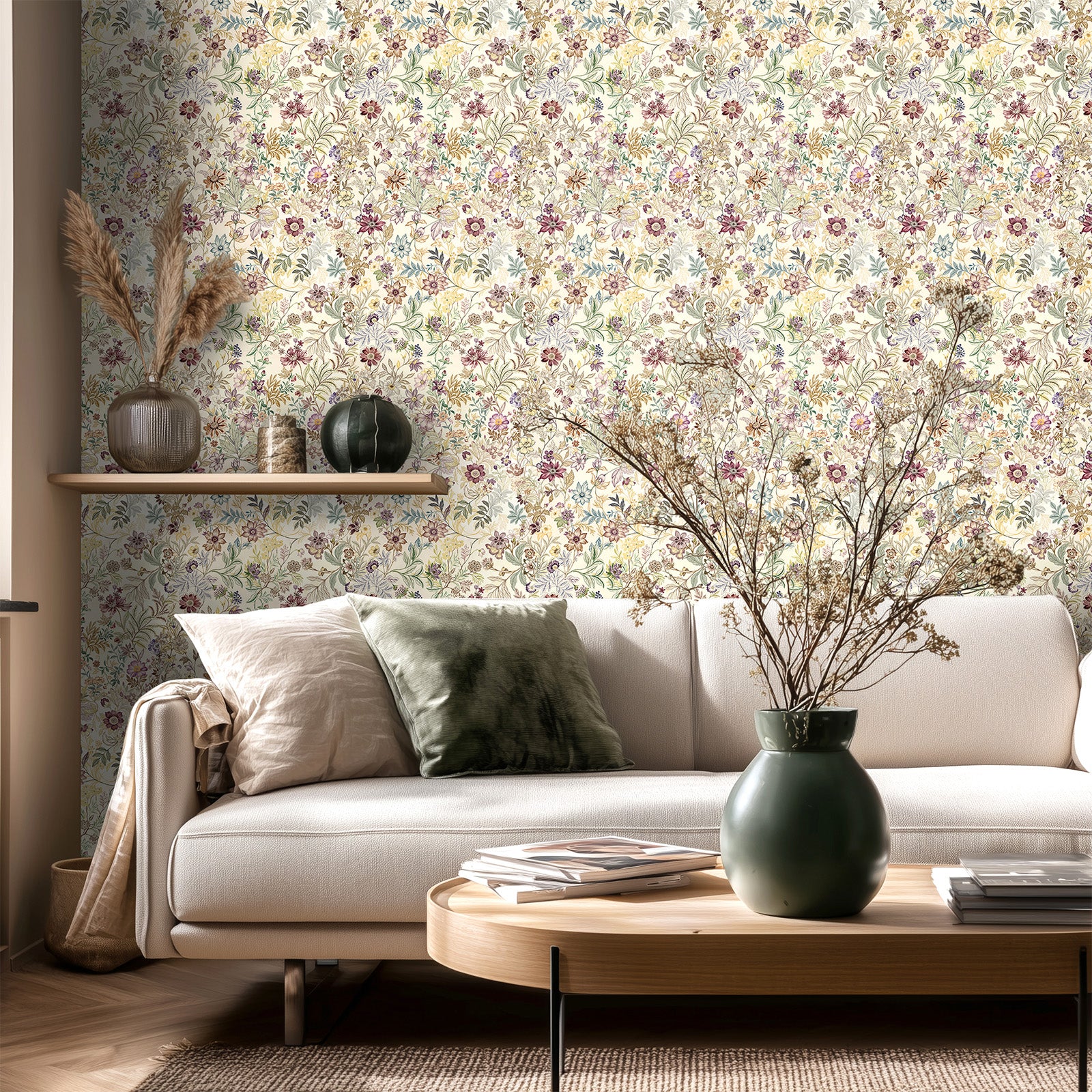 Boovira Vintage Floral Peel and Stick Wallpaper – Elegant Botanical Floral Removable Wall Paper, Renter Friendly Self Adhesive Wallpaper for Bedroom, Bathroom, Kitchen & Cabinets Decor 17.3"x393"